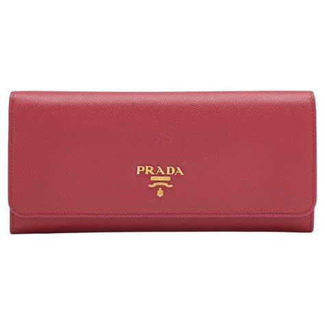 PRADA Pink SAFFIANO Leather FLAP CONTINENTAL WALLET 